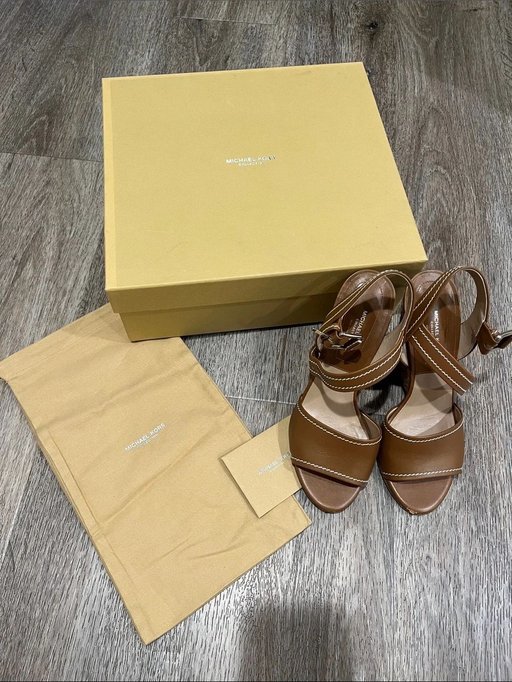 Michael Kors Tan Leather Ankle-Strap Sandals - Picture 1 of 8